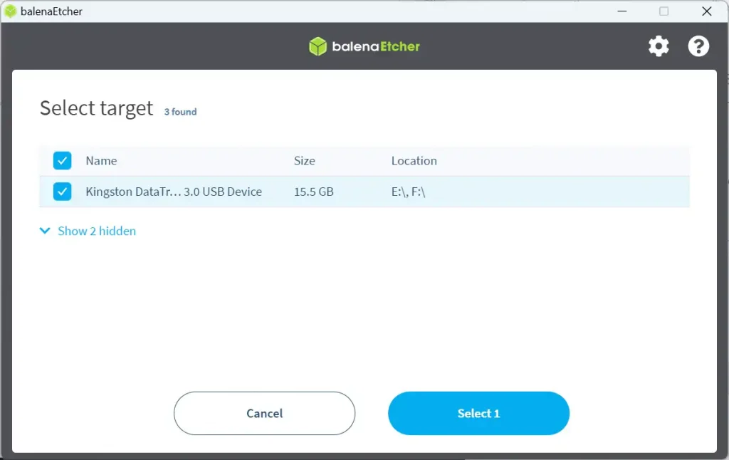 Screenshot of Etcher file selector.