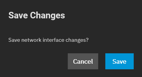 TrueNAS SCALE showing a second Save Changes prompt to permanently confirm and apply the new network settings