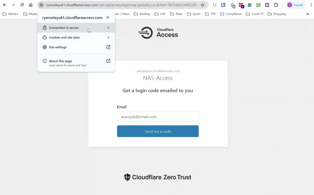 Login screen for Cloudflare Zero Trust application access.