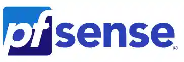 Logo of pfSense, featuring a dark blue shield with a white cutout of a document, followed by the brand name in blue letters with a registered trademark symbol.