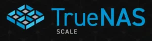 The TrueNAS SCALE logo featuring a blue and white geometric cube pattern next to the TrueNAS text in blue, with the word 'SCALE' in smaller letters underneath.