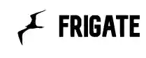 The logo for Frigate, depicting a simplified black silhouette of a frigate bird in flight to the left of the bold capital letters spelling 'FRIGATE'.